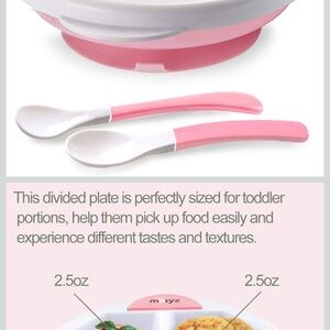 Set of 2 Matyz baby feeding suction warm plate and spoons PINK